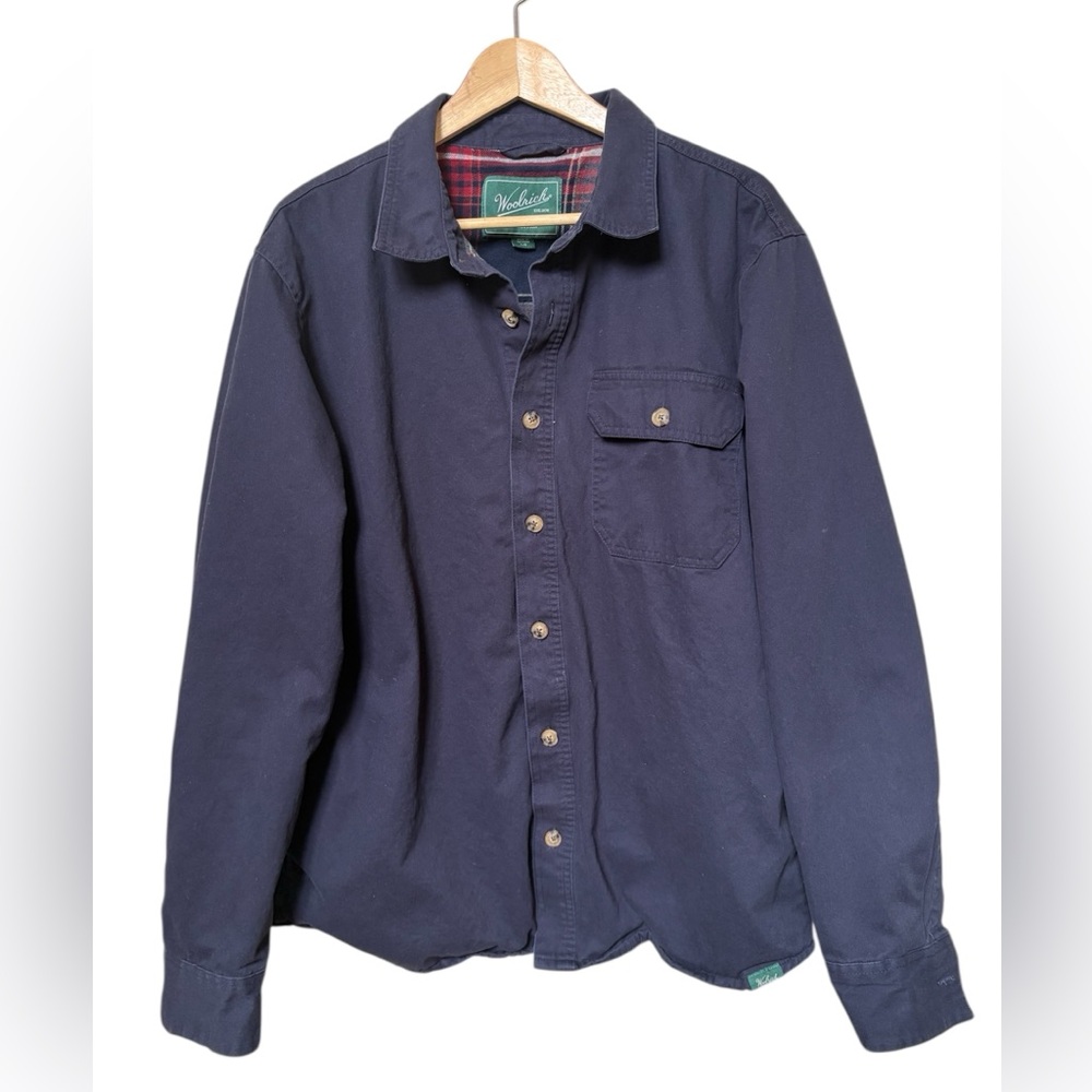 Woolrich Green Label Flannel Lined Shirt Jacket Shacket Navy Cotton Button Up